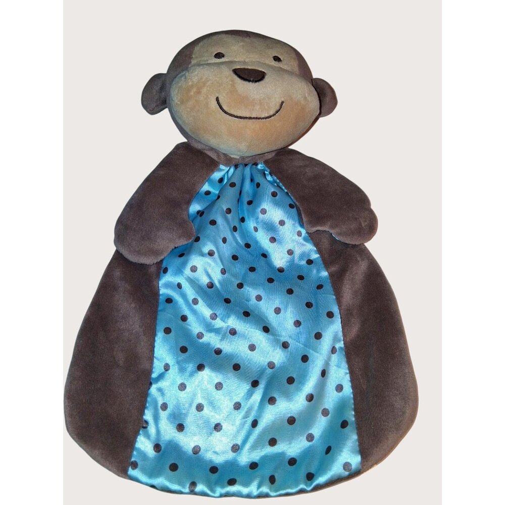 Cuddly Monkey Security Blanket Blue Polka Dot Plush Lovey